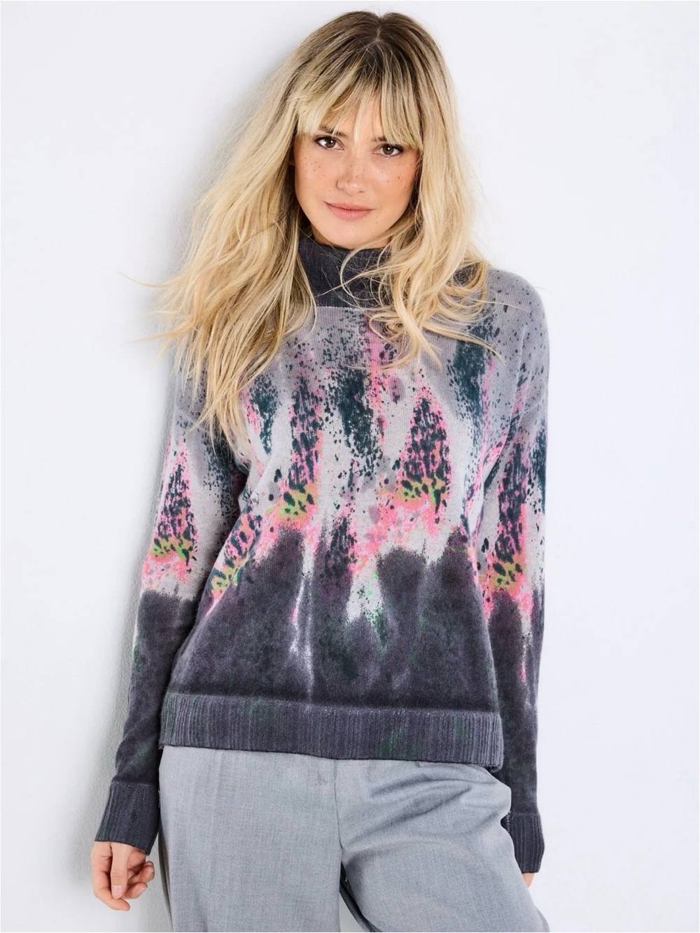 Lisa Todd Gray and Pink Patterned Turtleneck Sweater